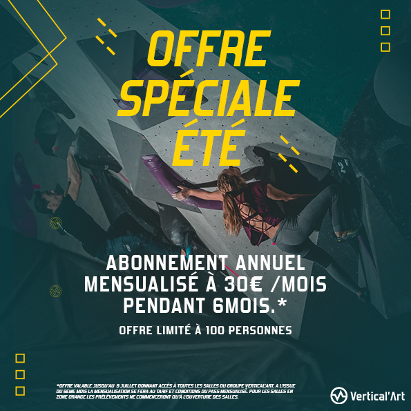 offre spéciale été chez Vertical’Art Nantes, Lille, Lyon , Saint-Quentin_en_Yvelines, Rungis et Pigalle salle d'escalade restaurant et bar