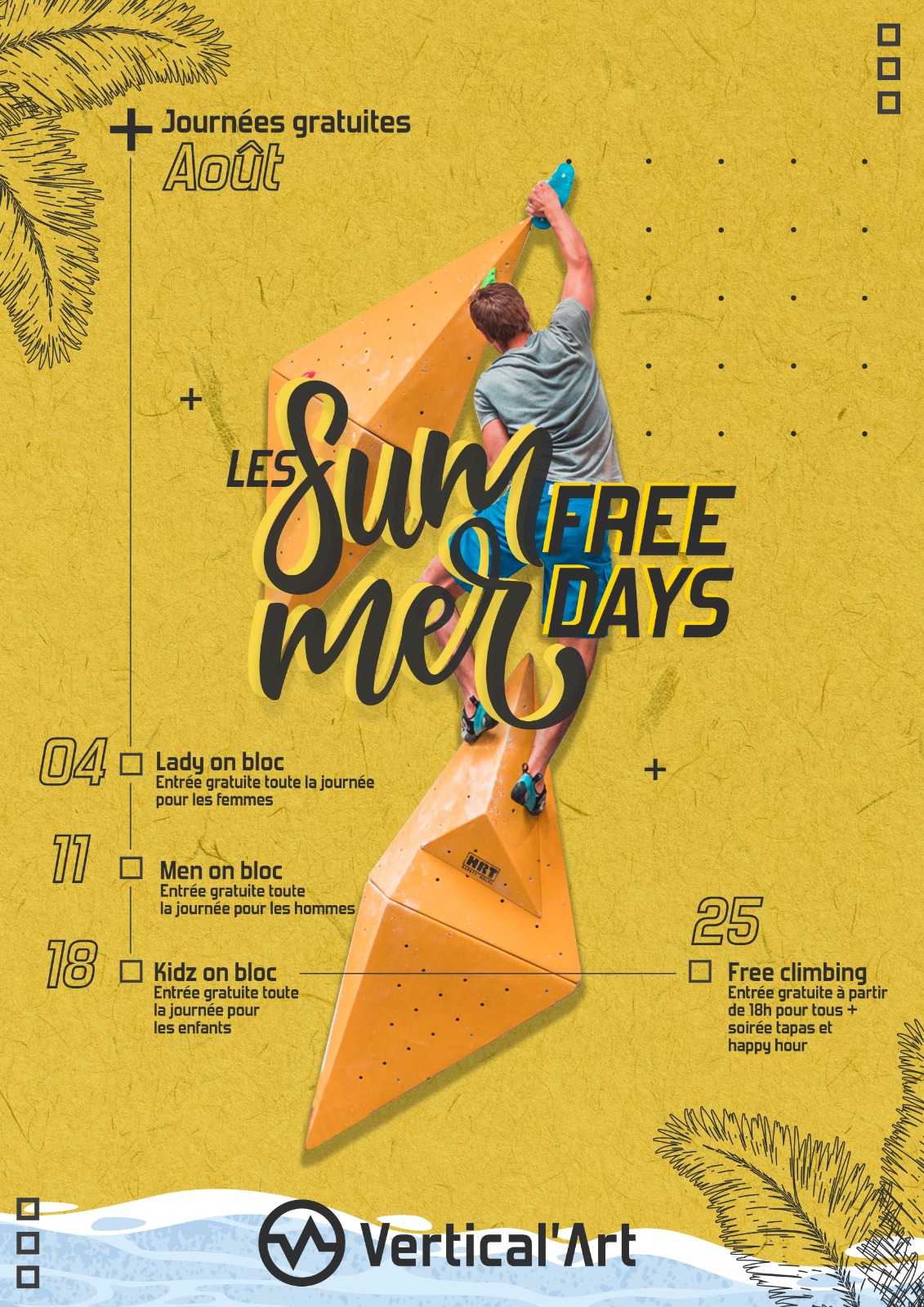 Summer Free Days Vertical'Art août 2021, l'été sera sportif dans vos salles d'escalade