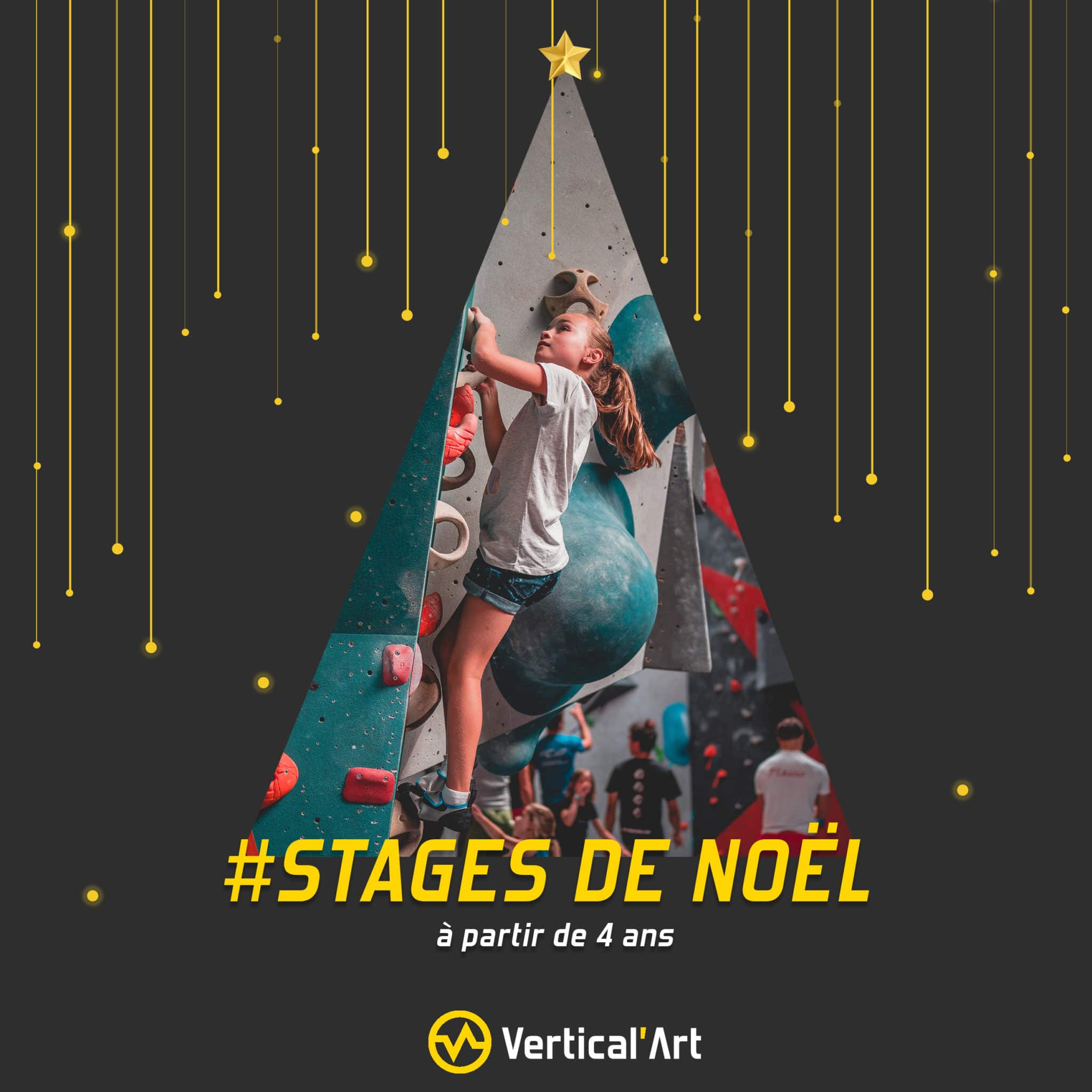 Stages d'escalade enfants Noël 2021, dans toutes vos salles Vertical'Art. A partir de 4 ans, pendant les vacances de Noël.