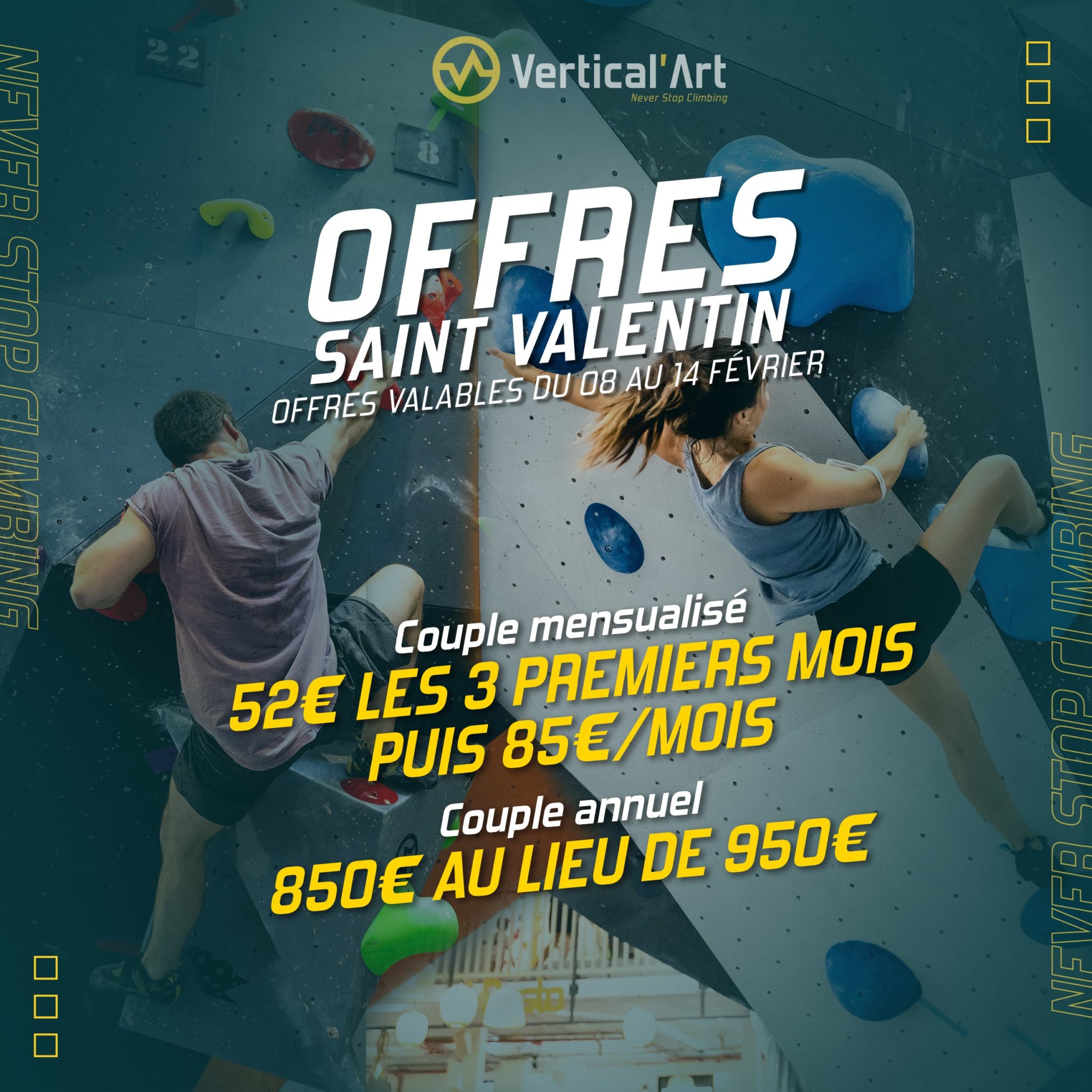 Offres spéciales Saint-Valentin sur nos abonnements Vertical'Art "DUO COUPLE"