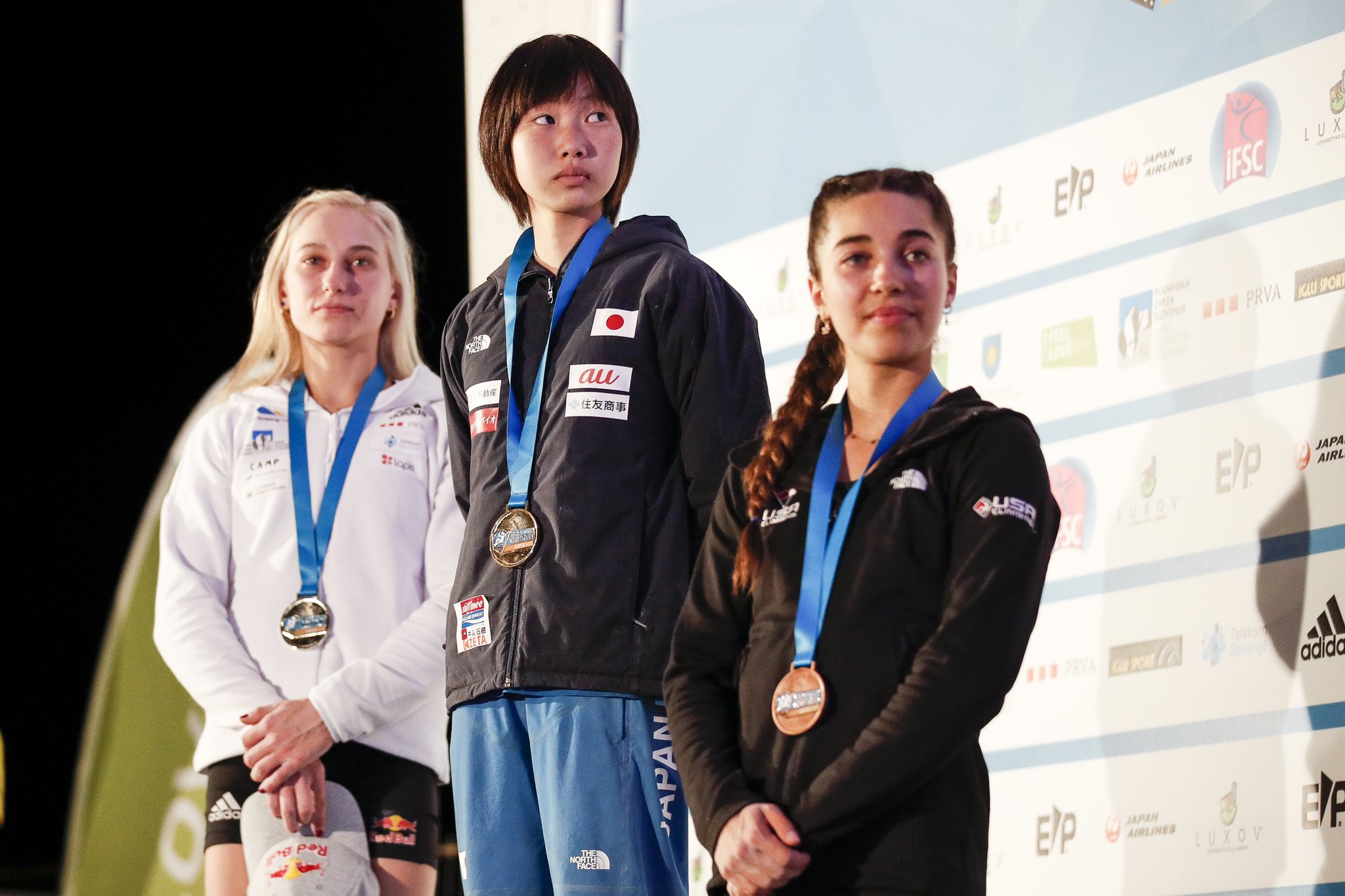 Podium féminin Coupe du monde Koper 2022 Janja Garnbret 2e