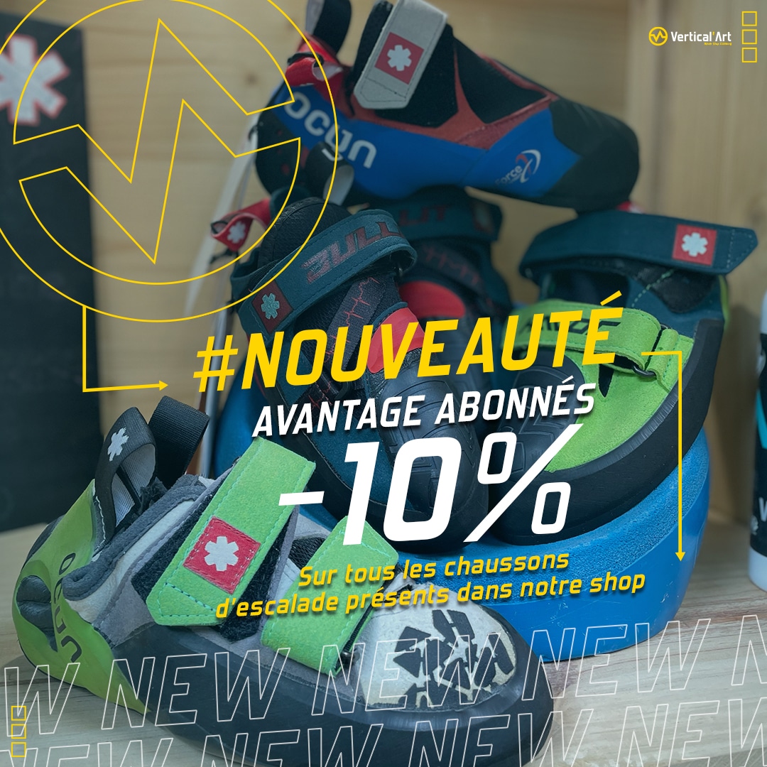 Réduction de 10% sur les chaussons d'escalade pour les abonnés Vertical'Art