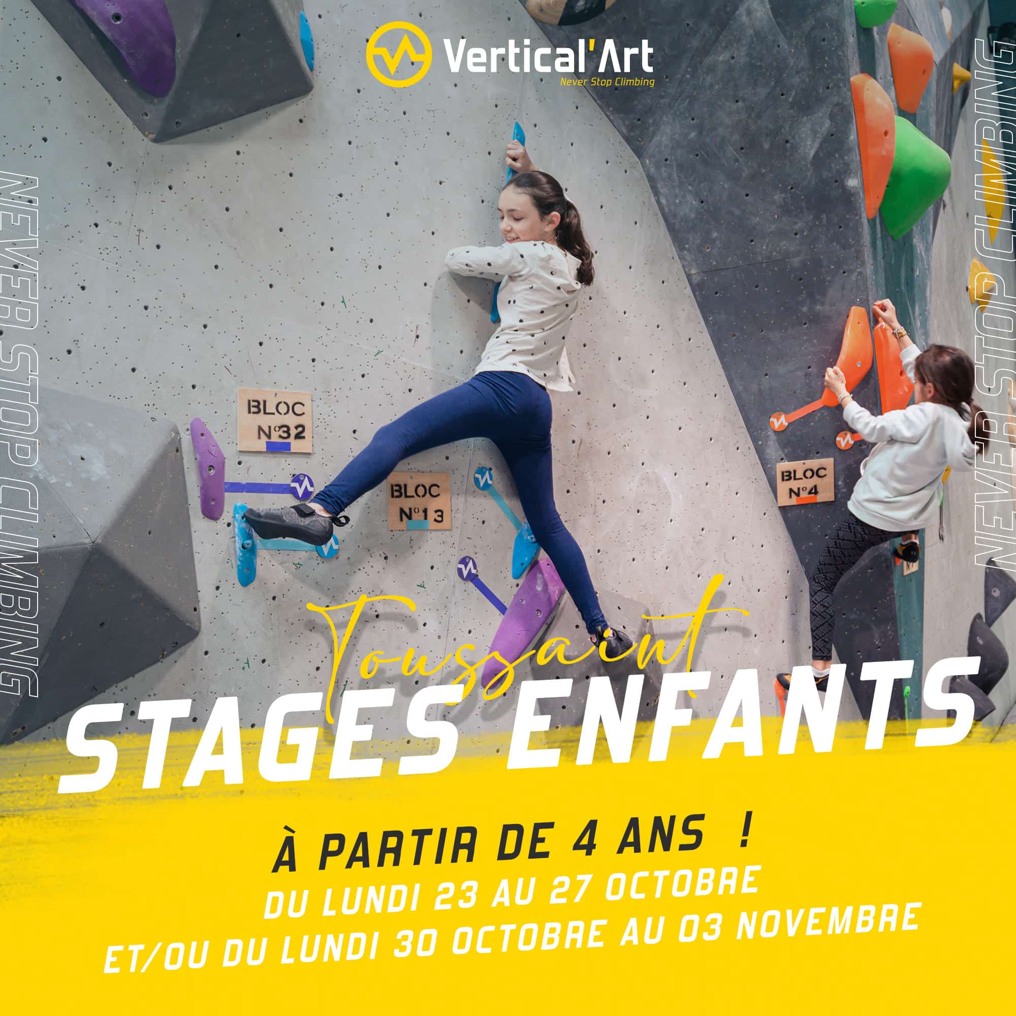 STAGES D’ESCALADE DE BLOC POUR ENFANTS PENDANT LES VACANCES DE TOUSSAINT À VERTICAL’ART