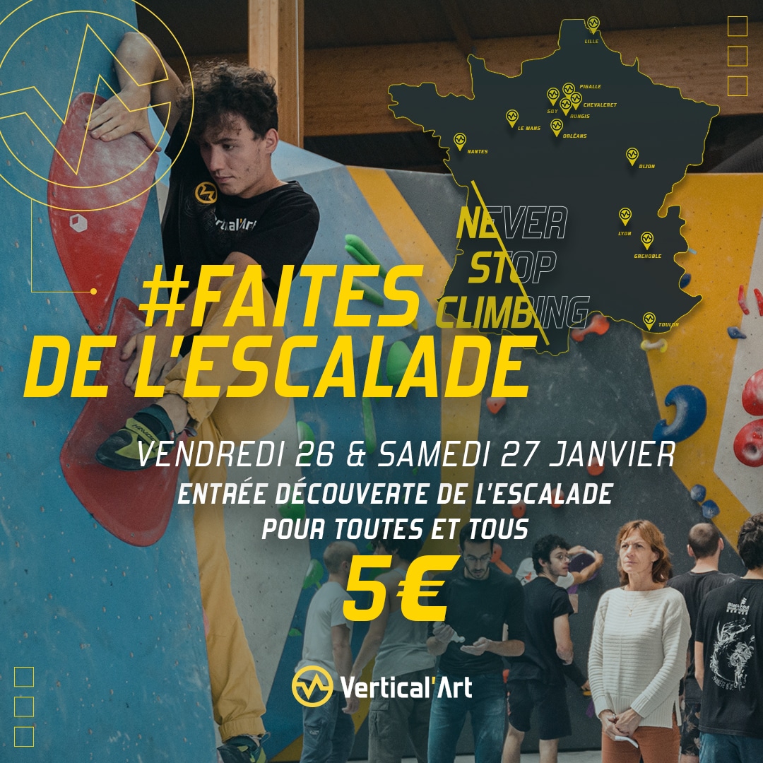 Faites de l'escalade à Vertical'Art les 26 et 27 janvier