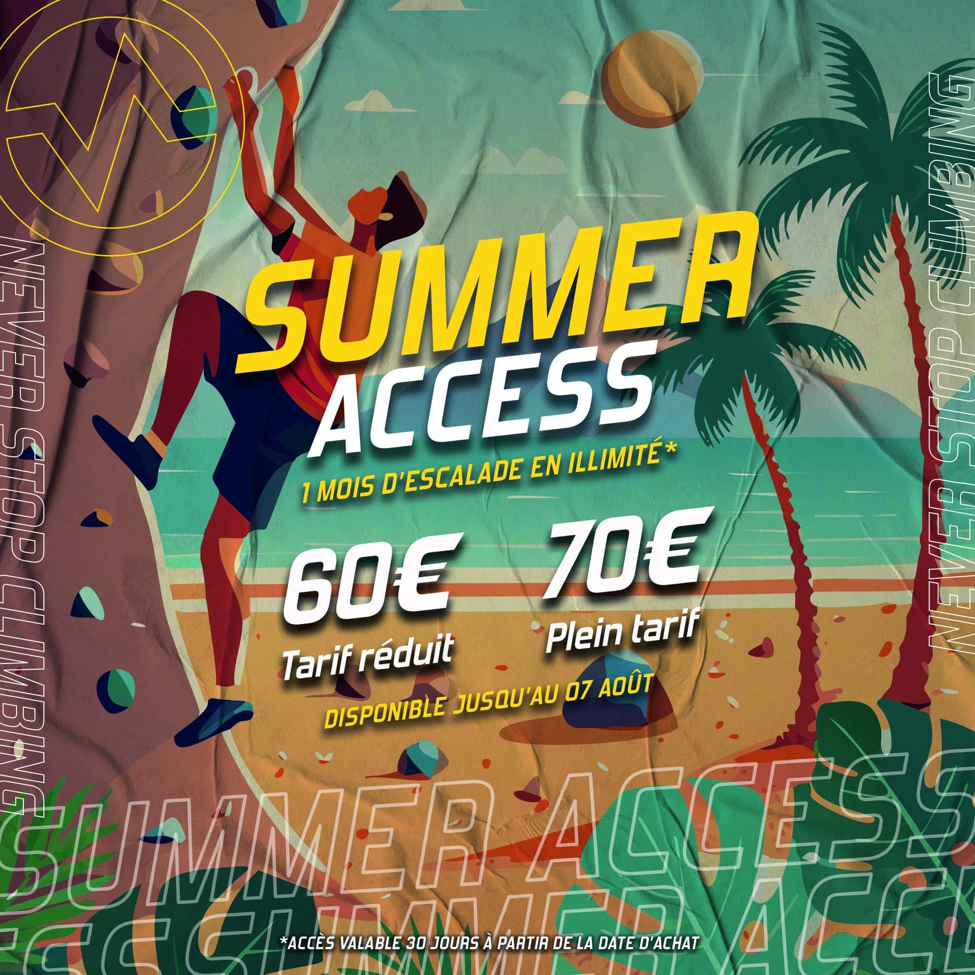 Summer Access à Vertical'Art : Testez l'escalade pendant 31 jours en juillet et août 2024
